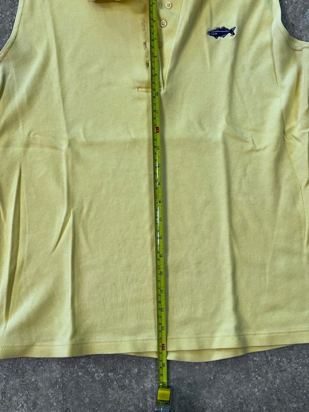 Menemsha Blues Yellow Sleeveless Women’s Polo with Navy Fish Logo - Picture 3 of 5